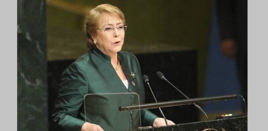 Michelle Bachelet rindiendo informe en Naciones Unidas. Foto: ONU