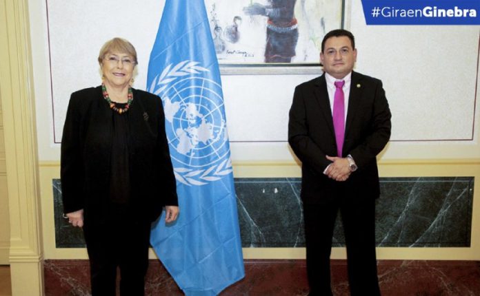 El Ministro de Trabajo, Rolando Castro se reunió con la Alta Comisionada para Derechos Humanos de la ONU, Michelle Bachelet. Foto: Ministerio de Trabajo.