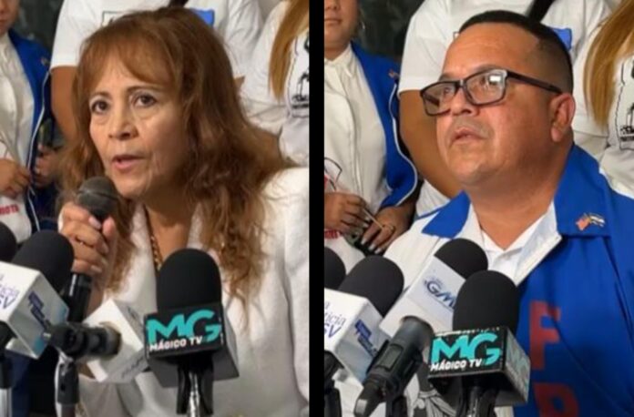 Candidatos a la Presidencia y Vicepresidencia por el partido Fraternidad Patriótica Salvadoreña (FPS), Mariana Murillo y Fausto Carranza. Foto: YSKL.