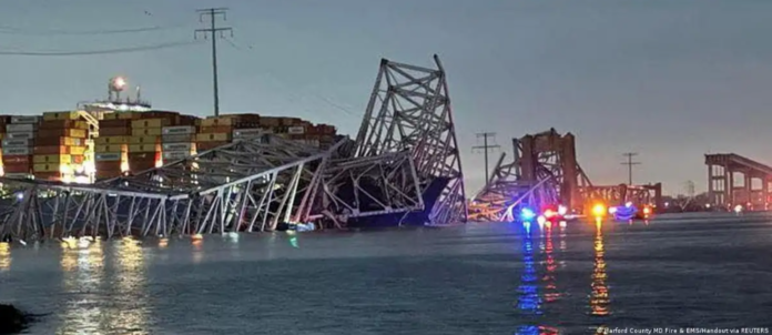 El puente I-695 Key colapsó por el choque de un barco, informó la Autoridad de Transporte del estado de Maryland. Foto: Cortesía.