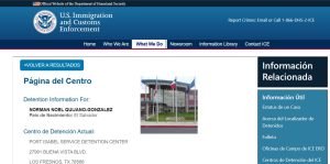 Sitio web de la Servicio de Control de Inmigración y Aduanas (ICE por sus siglas en inglés)