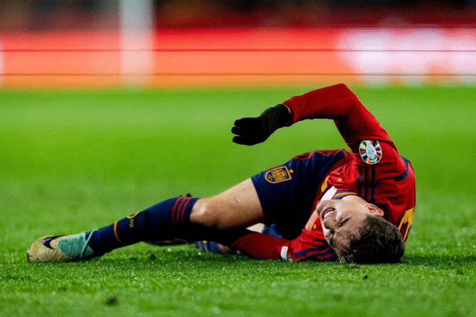 Gavi lesión Gavi sufrió una lesión de ligamento cruzado con afección del menisco lateral en 2023. Foto cortesía: RFEF
