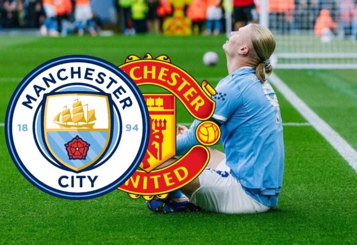 Erling Haaland El nueve noruego se despachó con un doblete ante su rival de ciudad. Foto cortesía: Manchester City.