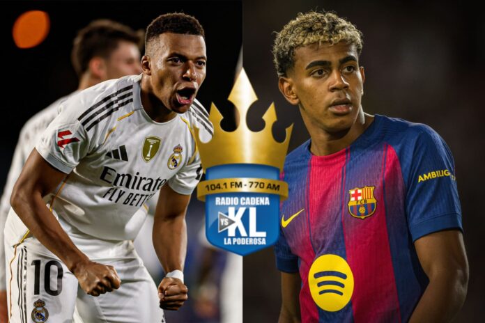 Kylian Mbappé y Lamine Yamal son dos de los jugadores a seguir en el partido. Puedes seguir las acciones a través de Radio YSKL. Fotos cortesía: Real Madrid y FC Barcelona.
