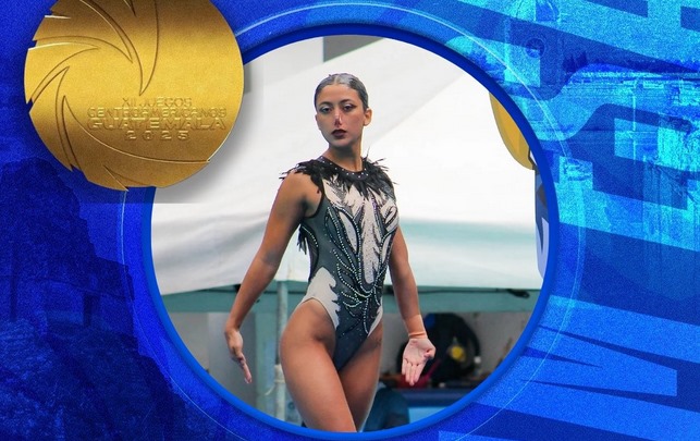 Grecia Mendoza La primera medalla de oro para la delegación salvadoreña llegó en natación artística. Foto cortesía: Comité Olímpico de El Salvador.