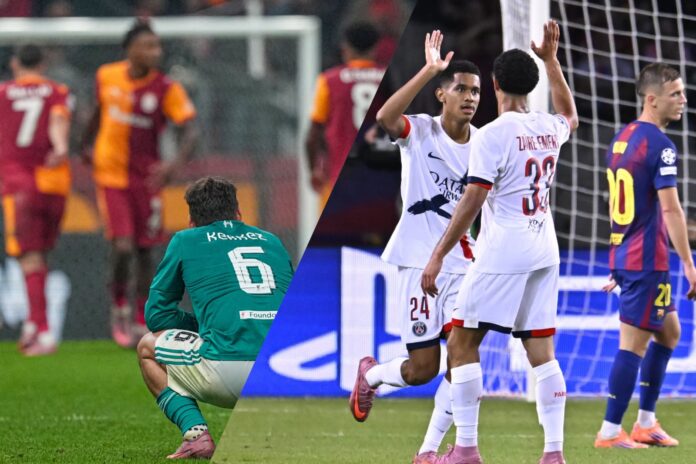 Liverpool y Barcelona, primero y segundo lugar de la fase de liga de la temporada anterior, perdieron esta jornada. Fotos cortesía: Galatasaray y PSG.