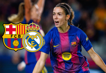 El Barça goleó 4-0 al Real Madrid en ‘El Clásico’ femenino La celebración de Aitana en su cuarto gol en Montjuic. Foto cortesía: FC Barcelona Femení.