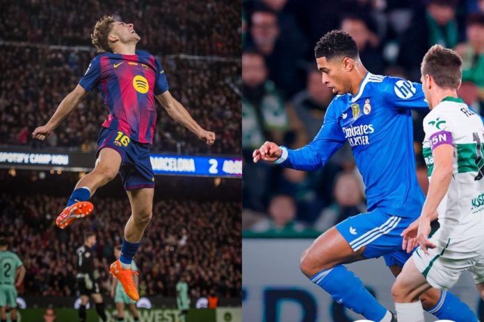 Barcelona Madrid Fermín fue el MVP en el juego del Barça, Bellingham anotó el empate para el Madrid. Fotos cortesía: FC Barcelona y Real Madrid.