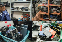 Ejecutan allanamientos en comercios dedicados a la venta de celulares en Apopa, ligados a estructura que hurtaba en autobuses Foto: Cortesía.