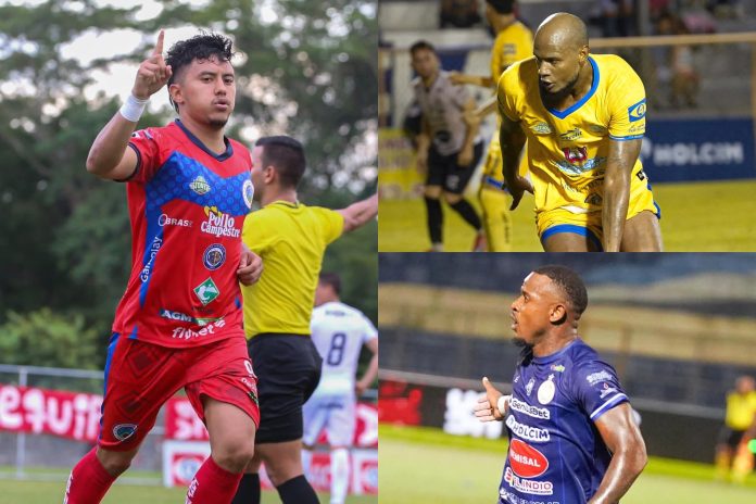 Argueta, Correa y Williams son los primeros tres puestos en el goleo. Fotos cortesía: Cacahuatique, Municipal Limeño y Isidro Metapán.