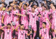 El Inter Miami de Messi es campeón de la Conferencia Este y jugará por el título de la MLS Inter Miami celebrando con la copa. Foto cortesía: Leo Messi.