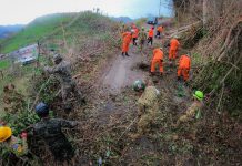 Personal salvadoreño remueve escombros de calles de Jamaica tras el paso del Huracán Melissa Foto: Cortesía.