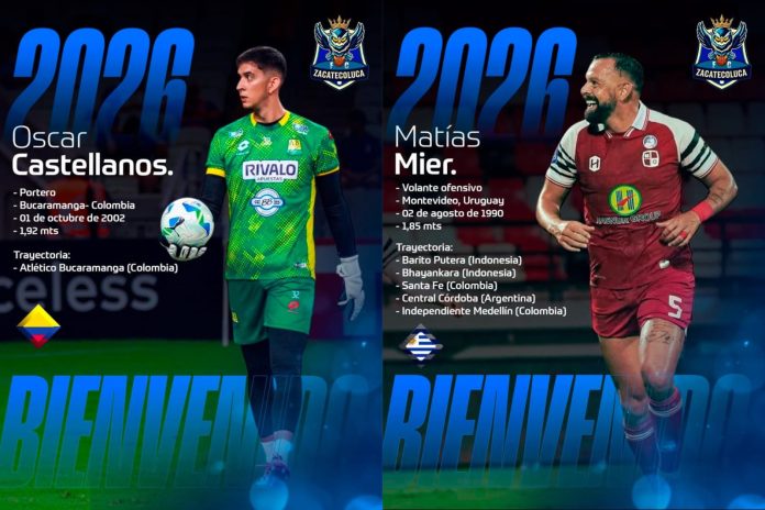 El guardameta colombiano y el mediocampista uruguayo son los dos primeros fichajes extranjeros de los 'Tecolotes'. Foto cortesía: Zacatecoluca FC.