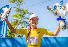 Ainara Albert ganó la segunda etapa del Tour El Salvador y es más líder Ainara fue ganadora y extiende su liderato. Foto cortesía: Secretaria de Prensa.