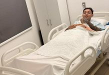 El lateral de la Selecta Diego Flores fue operado de su rodilla El lateral luego de la operación. Foto cortesía: Diego Flores.