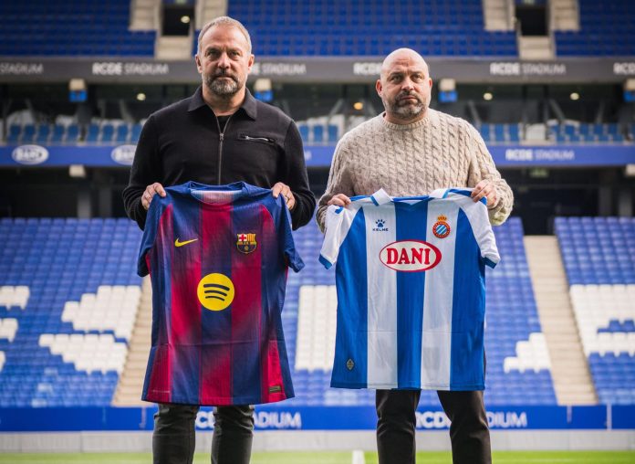 Flick y González previo al derbi. Foto cortesía: FC Barcelona.
