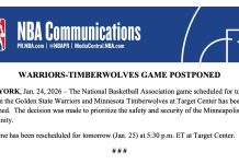 La NBA pospone el juego entre Warriors y Timberwolves luego de un tiroteo de la Patrulla Fronteriza de USA que terminó en la muerte de un civil El comunicado de la liga. Foto cortesía: NBA.