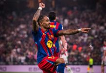 El Barça goleó al Athletic Club y está en la final de la Supercopa de España Raphinha anotó dos goles para la escuadra de Flick. Foto cortesía: FC Barcelona.