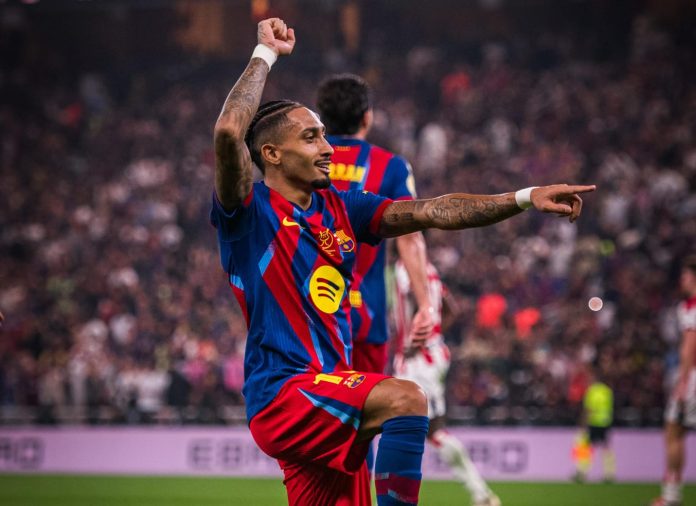 Raphinha anotó dos goles para la escuadra de Flick. Foto cortesía: FC Barcelona.