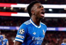 En un juego pausado por un presunto insulto racista a Vinicius, el Real Madrid venció al Benfica en la Champions Vinicius reclamó un presunto insulto racista. Foto cortesía: Real Madrid.