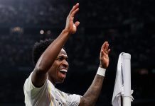 El Real Madrid venció al Benfica y clasificó a los octavos de la Champions Vinicius volvió a celebrar con un baile. Foto cortesía: Real Madrid.