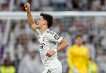 El Real Madrid goleó al Elche y se acerca al Barça en el primer puesto Güler anotó un golazo desde mitad de la cancha. Foto cortesía: Real Madrid.