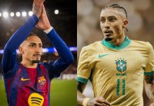 Baja dura para el Barça: Raphinha se lesionó con Brasil, ¿cuánto tiempo estará de baja? Los 'Culés' perderán a Raphinha. Foto cortesía: FC Barcelona y CBF.