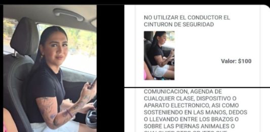 Multan con $250,00 a creador de contenido por manejar sin cinturón y manipulando su celular Foto: Cortesía.