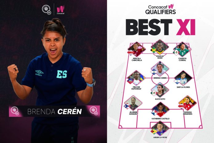 La salvadoreña fue elegida entre las mejores once de la primera fase de las eliminatorias. Foto cortesía: La Selecta y CONCACAF.