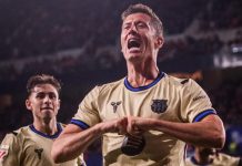 El Barça venció al Osasuna de visita y acaricia el título de LaLiga Lewandowski abrió el marcador en Pamplona. Foto cortesía: FC Barcelona.