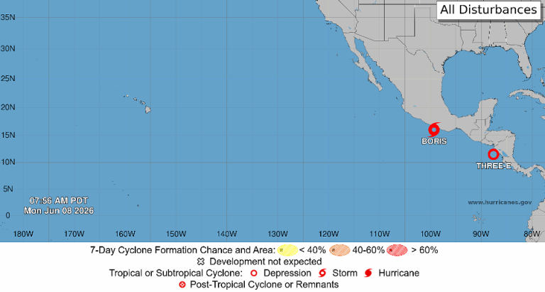 MARN: Depresión Tropical Tres E y tormenta Boris en el Pacífico podrían incrementar las lluvias en El Salvador
