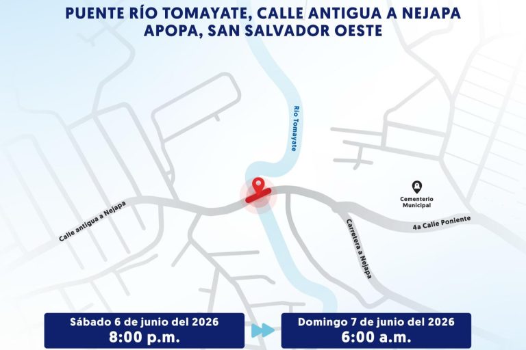 Restringirán paso vehicular este sábado en puente sobre río Tomayate, en Apopa, por trabajos en tubería de agua potable