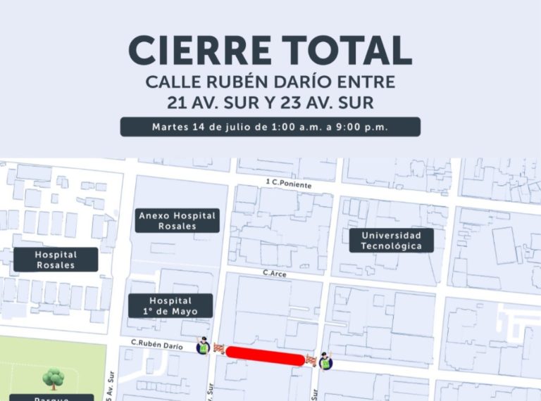 Habrá cierre en Calle Rubén Darío por instalación de torres de Aerocable
