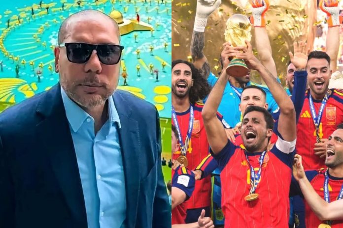 El presidente de la Federación presenció la final del Mundial. Foto cortesía: FESFUT y RFEF.