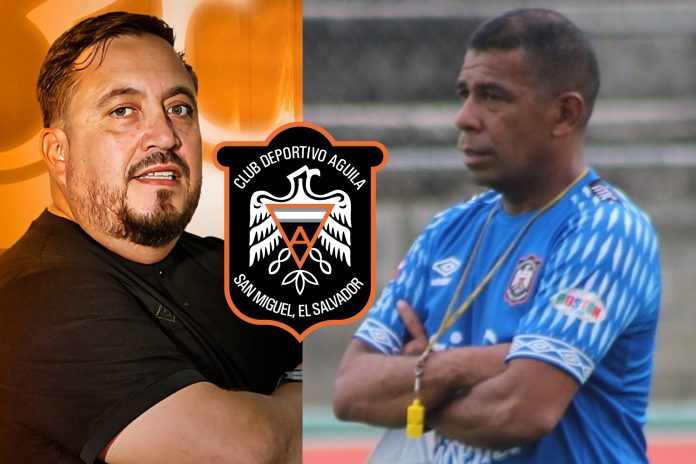 Sale Jorge Mejía (izquierda) y entra Mario Mayén Meza (derecha). Foto cortesía: Águila.